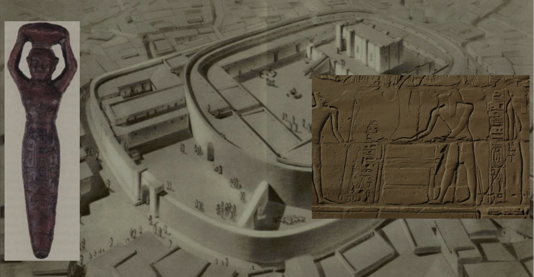 Il chiodo di fondazione MB 44 di Shulgi e un rilievo di Ramses II (raffigurato nell’atto di preparare un mattone) sullo sfondo di un’ipotesi ricostruttiva dell’aspetto originario del Tempio Ovale di Khafajah (Iraq)
