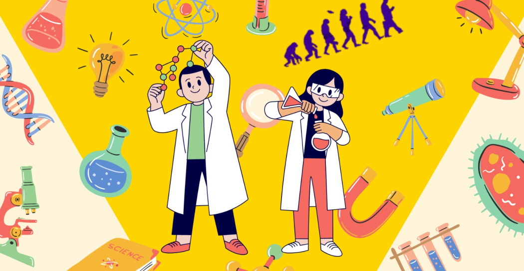 Due scienziati intraprendono varie attività legate alla teoria dell'evoluzione di Darwin Due scienziati intraprendono varie attività legate alla teoria dell'evoluzione di Darwin