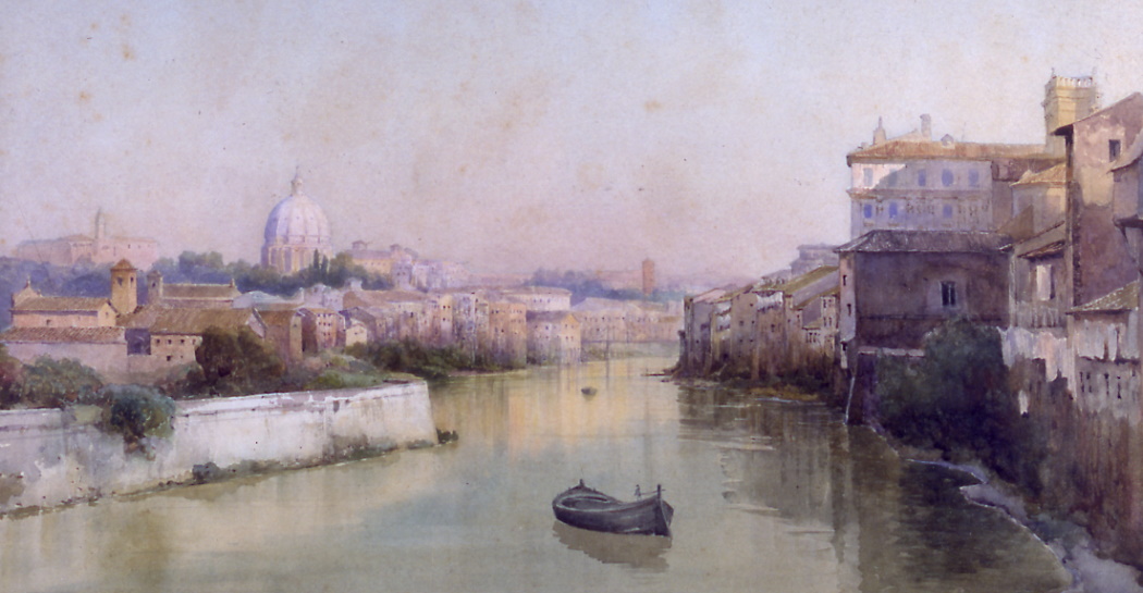 Ettore Roesler Franz, Dal Ponte Sisto - Veduta del Tevere verso ponente, 1880. Museo di Roma in Trastevere, inv. MR 78 Ettore Roesler Franz, Dal Ponte Sisto - Veduta del Tevere verso ponente, 1880. Museo di Roma in Trastevere, inv. MR 78