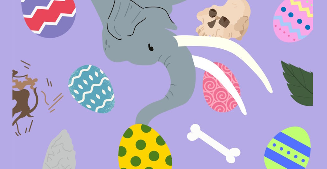 L’elefante di Casal de’ Pazzi e reperti fossili animali, vegetali e umani sono giocosamente mescolati con le uova di Pasqua della caccia al tesoro L’elefante di Casal de’ Pazzi e reperti fossili animali, vegetali e umani sono giocosamente mescolati con le uova di Pasqua della caccia al tesoro