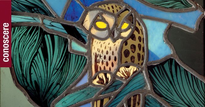 Duilio Cambellotti. Vetrata con Civette, particolare Duilio Cambellotti. Vetrata con Civette, particolare